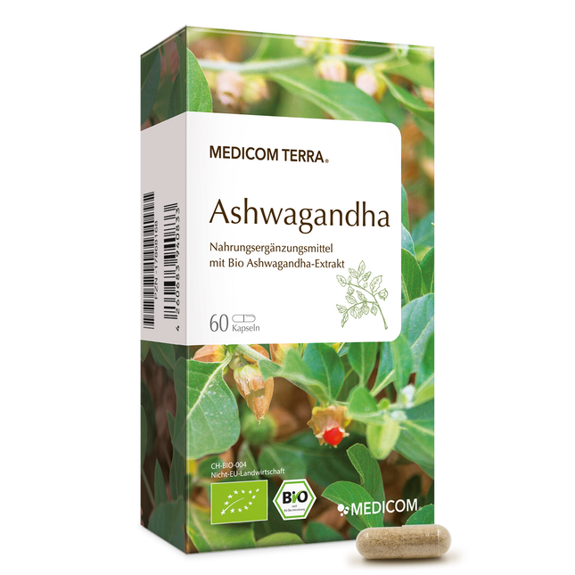 Die Produktpackung von Ashwagandha von Medicom