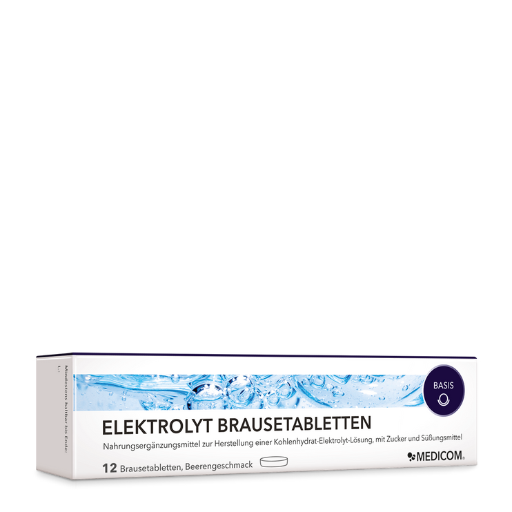 Die Produktpackung von Elektrolyt Brausetabletten von Medicom in der Vorderansicht