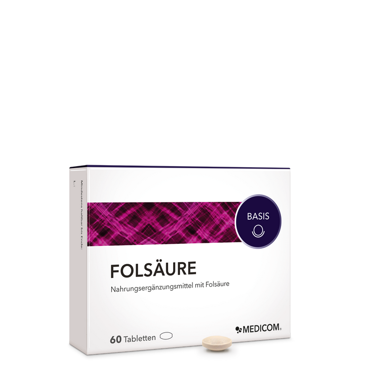 Folsäure 60 Tabletten von Medicom – Vorderansicht der Packung