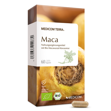 Maca aus der Medicom Terra®-Naturlinie – Vorderansicht der Produktpackung