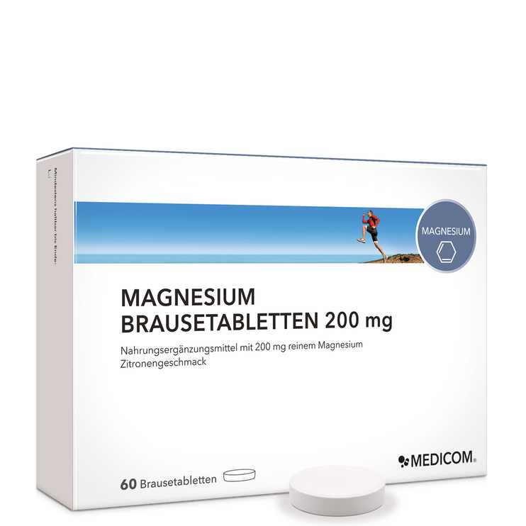 Die Packung von Magnesium Brausetabletten 200 mg –  Vorderansicht der Produktpackung