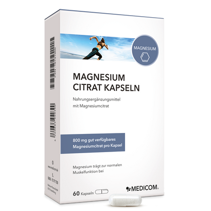 Magnesoium Citrat Kapseln – Vorderansicht der Produktpackung