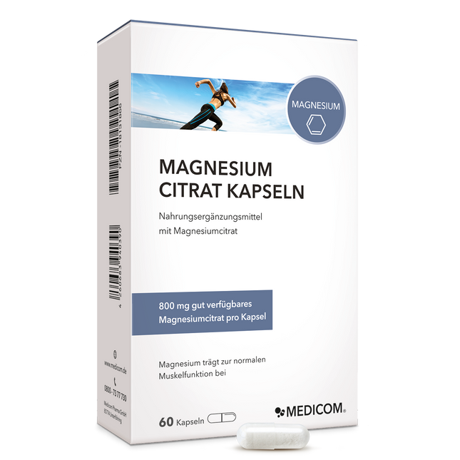 Magnesoium Citrat Kapseln – Vorderansicht der Produktpackung