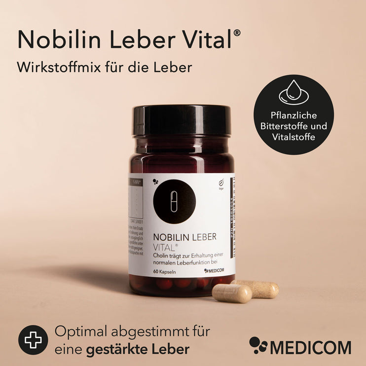 Produktinformationen zu Nobilin Leber Vital® mit Inhaltsstoffen und Anwendungszweck: Wirkstoffmix für die Leber