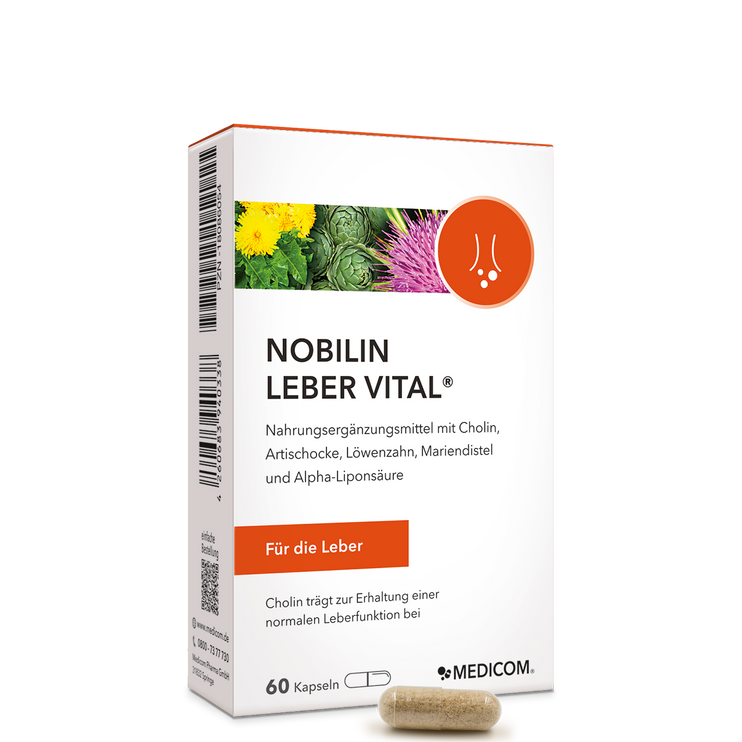 Die Vorderseite der Produktpackung Nobilin Leber Vital®