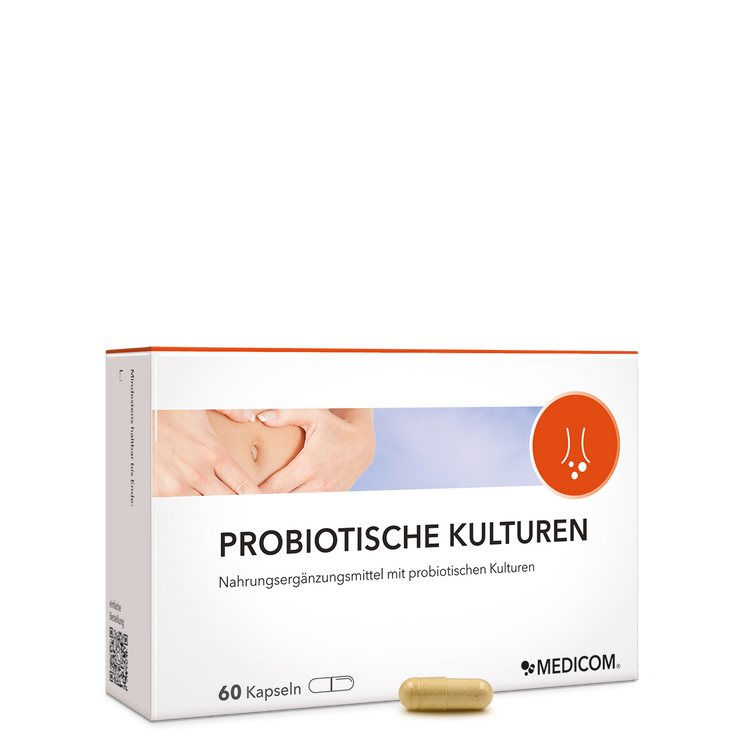 Die Vorderseite der Packung von Probiotische Kulturen 