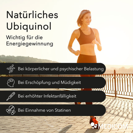 Beschreibung der Wirkung  von Ubiquinol: Bei Belastung, Erschöpfung, Infektanfälligkeit, bei Einnahme von Statinen