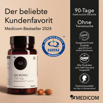 Produktinformationen zu QH Mono 100 mg, Medicom-Bestseller 2024, Siegel und Qualitätszertifikate