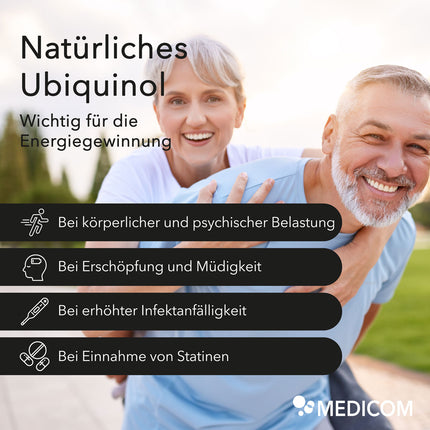 Anwendungsgebiete von natürlichem Ubiquinol und ein lachendes, älteres Paar im Hintergrund