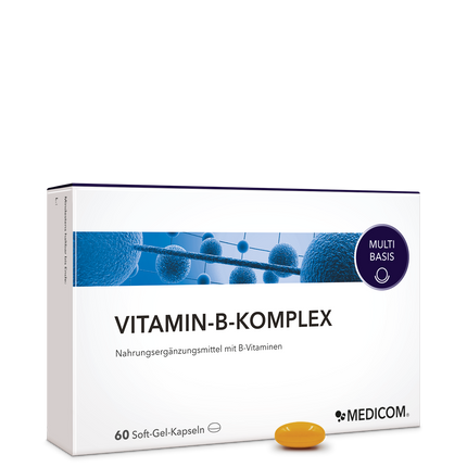 Die Vorderseite der Produktpackung Vitamin-B-Komplex