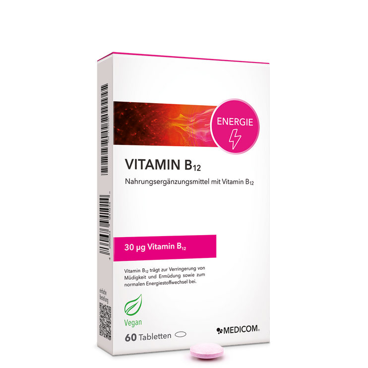 Die Vorderseite der Produktpackung Vitamin B12
