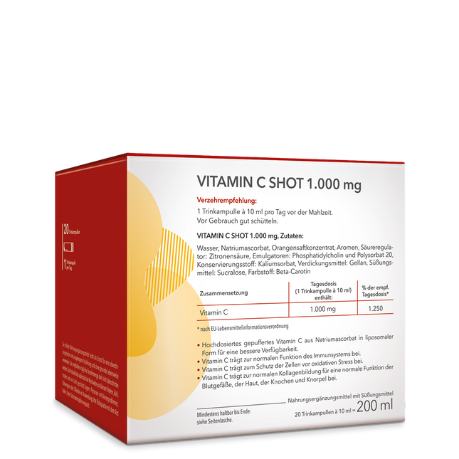 Die Rückseite der Packung von Vitamin C Shot 1.000 mg von Medicom