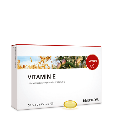 Die Vorderseite der Produktpackung Vitamin E von Medicom