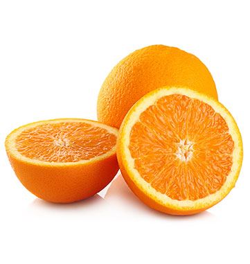 Eine ganze und eine in zwei Hälften geöffnete Orange